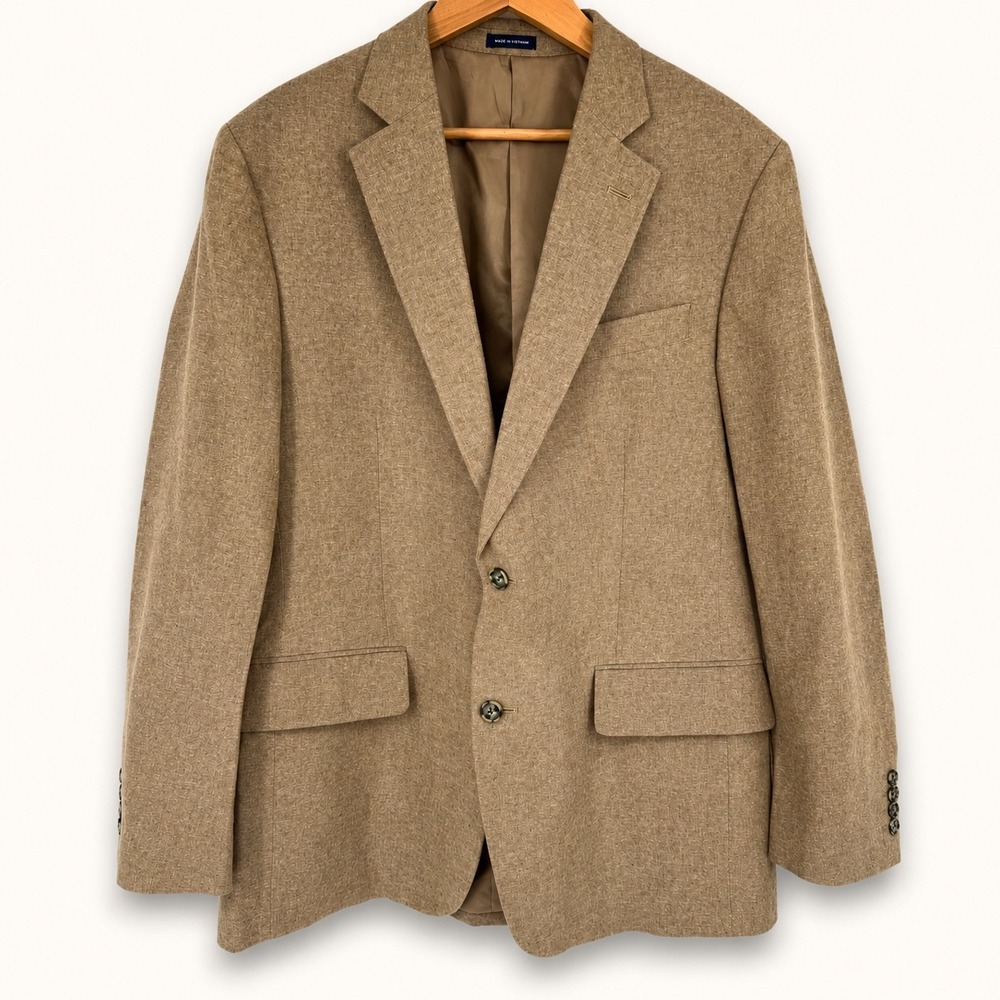 Stafford Mens 42R Sport Coat Tan Linen Cotton Blend‎ Classic Fit Blazer Preppy
